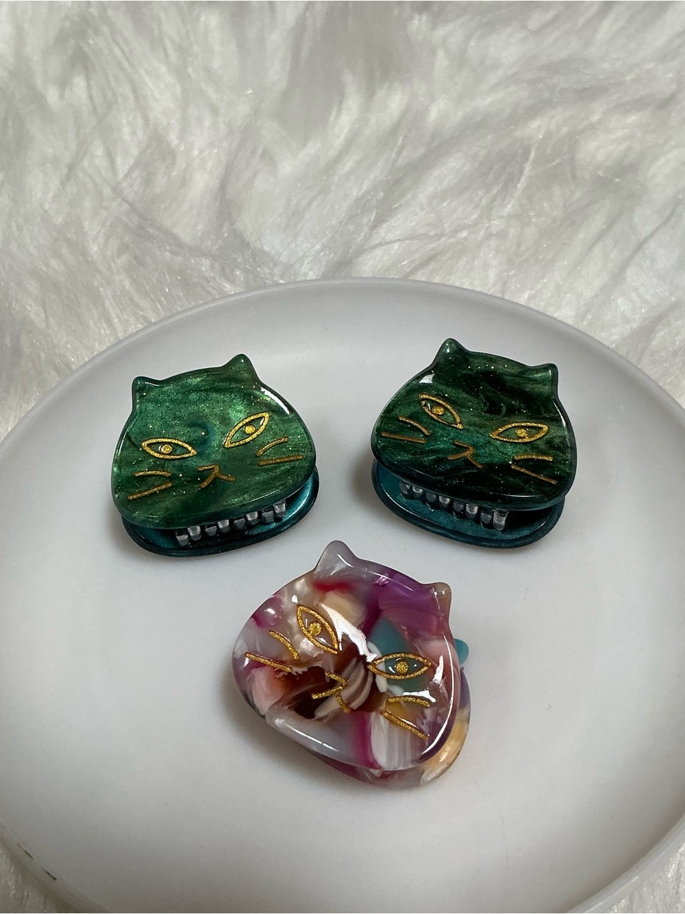 Cute Colorful Cat Hair Claw Clips Set of 3